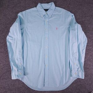 Polo Ralph Lauren Gingham Button Shirt Men's L Large Blue Check Pink Pony